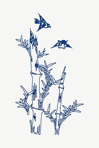 Blue bamboo branches, Japanese illustration psd. Remixed by rawpixel.