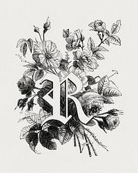 R alphabet, vintage English capital letter by François-Frédéric Grobon. Public domain image from our own 1873 edition original copy of Les roses: Histoire, Culture, Description. Digitally enhanced by rawpixel.