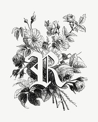 R capital letter, botanical English alphabet psd by Fran&ccedil;ois-Fr&eacute;d&eacute;ric Grobon. Remixed by rawpixel.