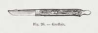 Grafter, gardening tool illustration by François-Frédéric Grobon. Public domain image from our own 1873 edition original copy of Les roses: Histoire, Culture, Description. Digitally enhanced by rawpixel.