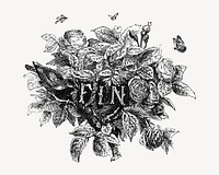 FIN word, vintage rose bush illustration by François-Frédéric Grobon. Remixed by rawpixel.