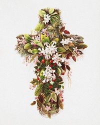 Cross of flowers (1875) chromolithograph by Olive E. Whitney.  Original public domain image from Digital Commonwealth. Digitally enhanced by rawpixel.