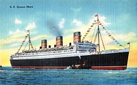 S. S. Queen Mary (1930–1945) chromolithograph.  Original public domain image from Digital Commonwealth. Digitally enhanced by rawpixel.