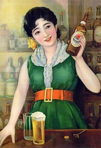 Asahi Beer Woman Dai Nippon Brewery Company Poster (1920) chromolithograph by Teiji Tsutsumi. Original public domain image from Wikipedia. Digitally enhanced by rawpixel.