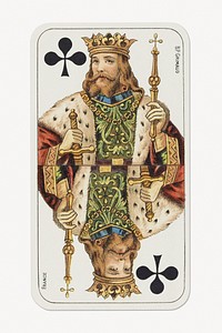 French tarot deck, "Tarot nouveau" style: king of clubs (1898) chromolithograph by Baptiste-Paul Grimaud. Original public domain image from Wikipedia. Digitally enhanced by rawpixel.