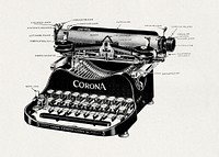 Labeled illustration of the front of a Corona No. 3 portable typewriter (1920) vintage icon. Original public domain image from Wikipedia. Digitally enhanced by rawpixel.