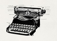 Labeled illustration of the front of a Corona No. 3 portable typewriter (1920) vintage icon. Original public domain image from Wikipedia. Digitally enhanced by rawpixel.