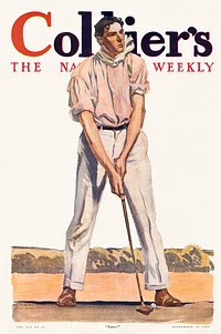 Collier's. "Fore!" (1908), vintage man illustration by Edward Penfield. Original public domain image from Digital Commonwealth.  Digitally enhanced by rawpixel.