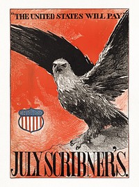 July Scribner's, "The United States will pay." (1890&ndash;1920), vintage eagle perches on a branch. Original public domain image from Digital Commonwealth.  Digitally enhanced by rawpixel.