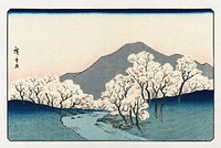 Sakura namiki zu (1820-1858), vintage Japanese illustration by Hiroshige Andō. Original public domain image from the Library of Congress.  Digitally enhanced by rawpixel.