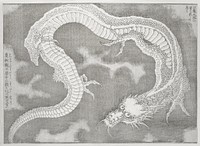 Japanese dragon, from Katsushika Hokusai's Picture Book on Heroes of China and Japan, vintage mythical creature illustration. Original public domain image from The MET Museum.  Digitally enhanced by rawpixel.