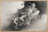 Two Dragons in Clouds (1885), vintage Japanese dragon illustration by Kanō Hōgai. Original public domain image from Wikimedia Commons.  Digitally enhanced by rawpixel.