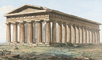 Views in the Levant: Paestum (1785) vintage building illustration by Willey Reveley. Original public domain image from Yale Center for British Art.  Digitally enhanced by rawpixel.