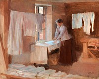 Woman ironing, study for the washerwomen (1888) oil painting art by Albert Edelfelt. Original public domain image from The Finnish National Gallery. Digitally enhanced by rawpixel.