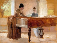 In the Drawing Room at Haikko, study for An Old Tune (1888) by oil painting art Albert Edelfelt. Original public domain image from The Finnish National Gallery. Digitally enhanced by rawpixel.