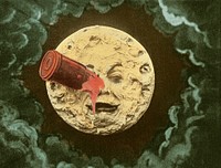  Frame from the only surviving hand-colored print of Georges Méliès's 1902 film Le voyage dans la lune (1902) chromolithograph art. Original public domain image from Wikimedia Commons. Digitally enhanced by rawpixel.