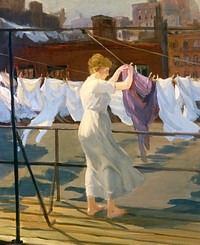 Sun And Wind On The Roof (1915) oil painting art by John Sloan. Original public domain image from Wikimedia Commons. Digitally enhanced by rawpixel.