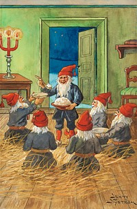 Christmas card (1854-1946) chromolithograph art by Jenny Nyström. Original public domain image from Wikimedia Commons. Digitally enhanced by rawpixel.