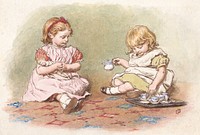 Two Girls Playing (1840–1895) engraving art by Robert Barnes. Original public domain image from Yale Center for British Art. Digitally enhanced by rawpixel.