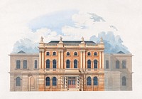 Design for the Mechanics' Institution, Basingstoke: Elevation (1807–1880) architecture watercolor art by Thomas Henry Wyatt. Original public domain image from Yale Center for British Art. Digitally enhanced by rawpixel.