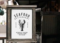 Rustic style sign mockup at a seafood restaurant