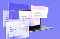 Editable laptop screen mockup psd ad with presentation slides