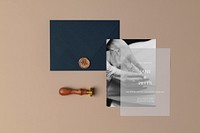 Wedding invitation card mockup psd, aesthetic floral design, color envelope