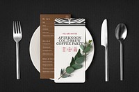 Menu card mockup, aesthetic table setting for restaurant business psd