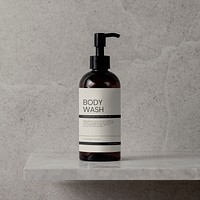 Pump bottle mockup, body wash dispenser, psd product label