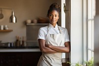 Chef portrait kitchen looking. 