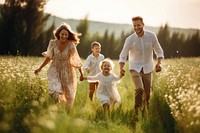 Outdoors family grass walking. AI generated Image by rawpixel.