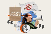 End gun violence, woman protesting collage art