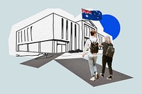 Study in Australia, education line art collage