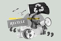 Recycle environment protest, woman holding megaphone remix