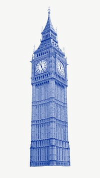 Big Ben the great clock in blue collage element psd