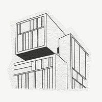 Office building, architecture, line art collage element psd