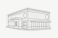 Cafe building, line art collage element psd