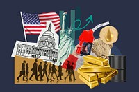 American economy, money finance collage