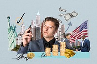 USA investment, money finance collage