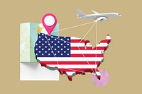USA travel, plane tourism collage illustration