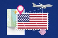 USA travel, stamp tourism collage illustration