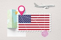 USA travel, plane tourism collage illustration