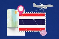 Thailand travel, stamp tourism collage illustration