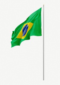 Brazilian flag on pole collage element psd