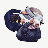 Businessmen working with laptop collage element psd