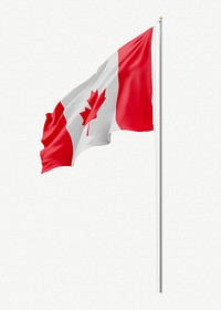 Canadian flag on pole collage element psd