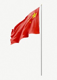 Chinese flag on pole collage element psd