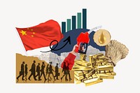 Chinese economic growth, finance politics collage