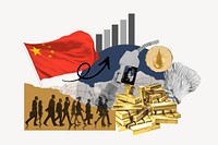 Chinese economic growth, finance politics collage