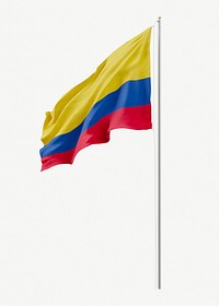 Colombian flag on pole collage element psd